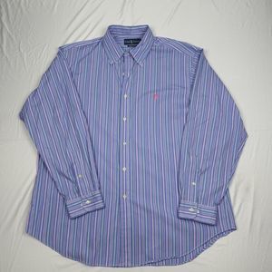 Ralph Lauren Striped Shirt Adult 17.5 34/35 Blue Button Up Long Sleeve Men